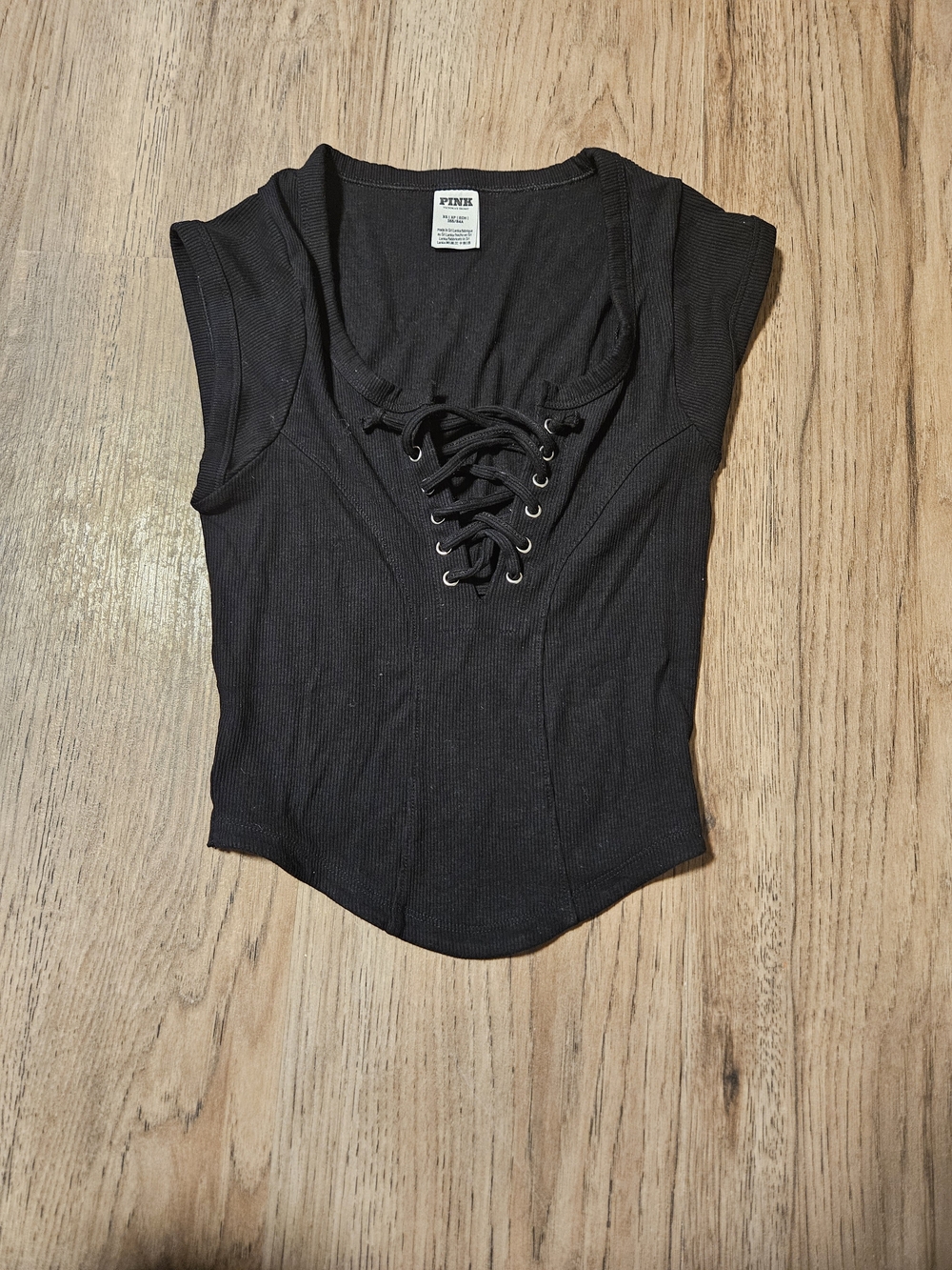 PINK Victoria's Secret Black Ribbed Lace-Up Top